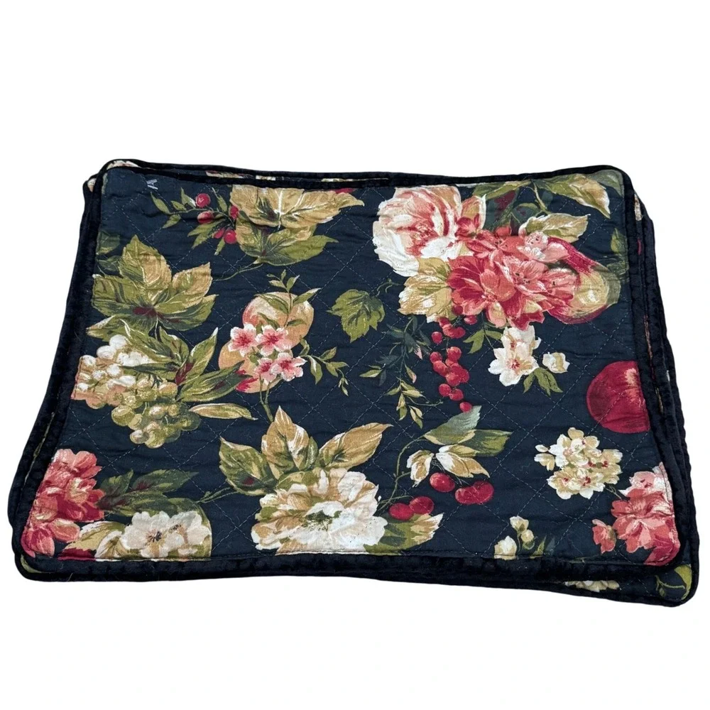 Vintage Quilted Reversible Placemats Set of 6 Floral Fruit Gingham Farmhouse